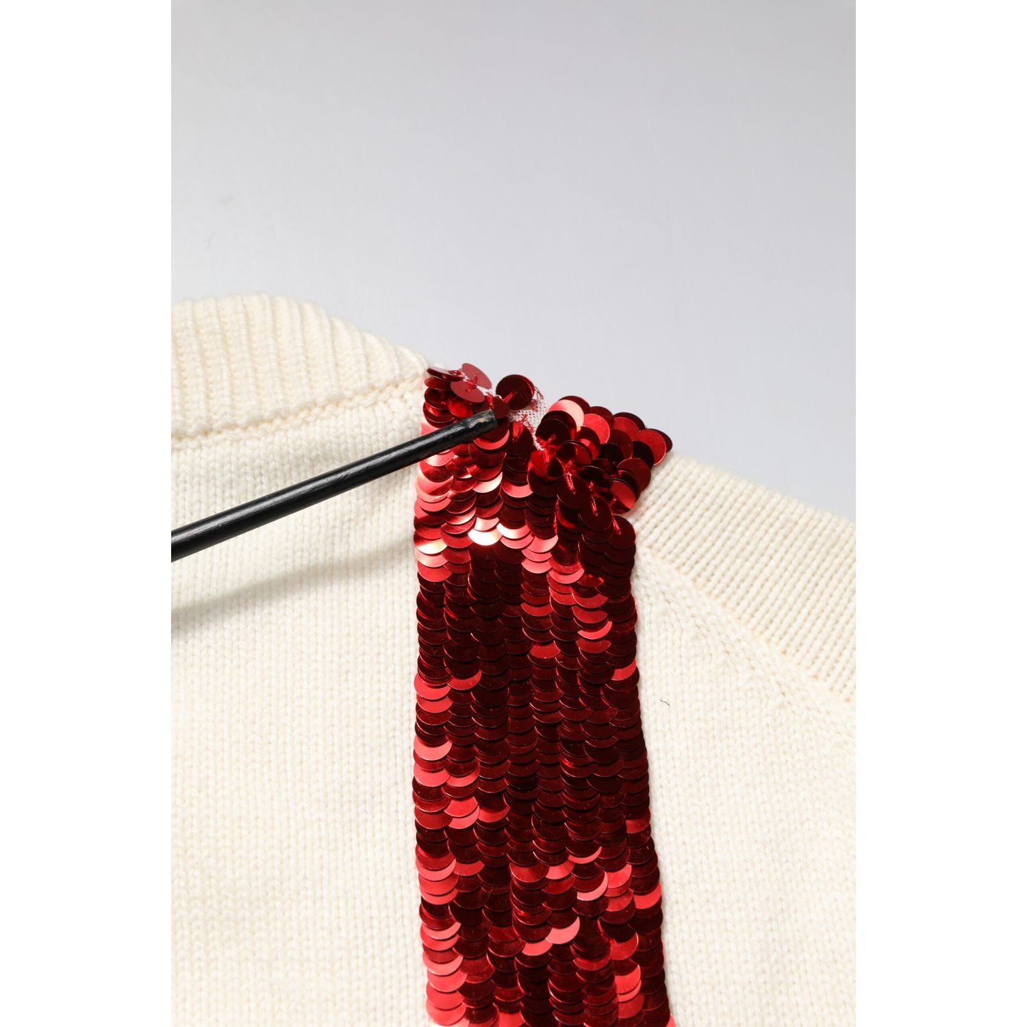 Dolce & Gabbana White Sequined Crew Neck Pullover Sweater