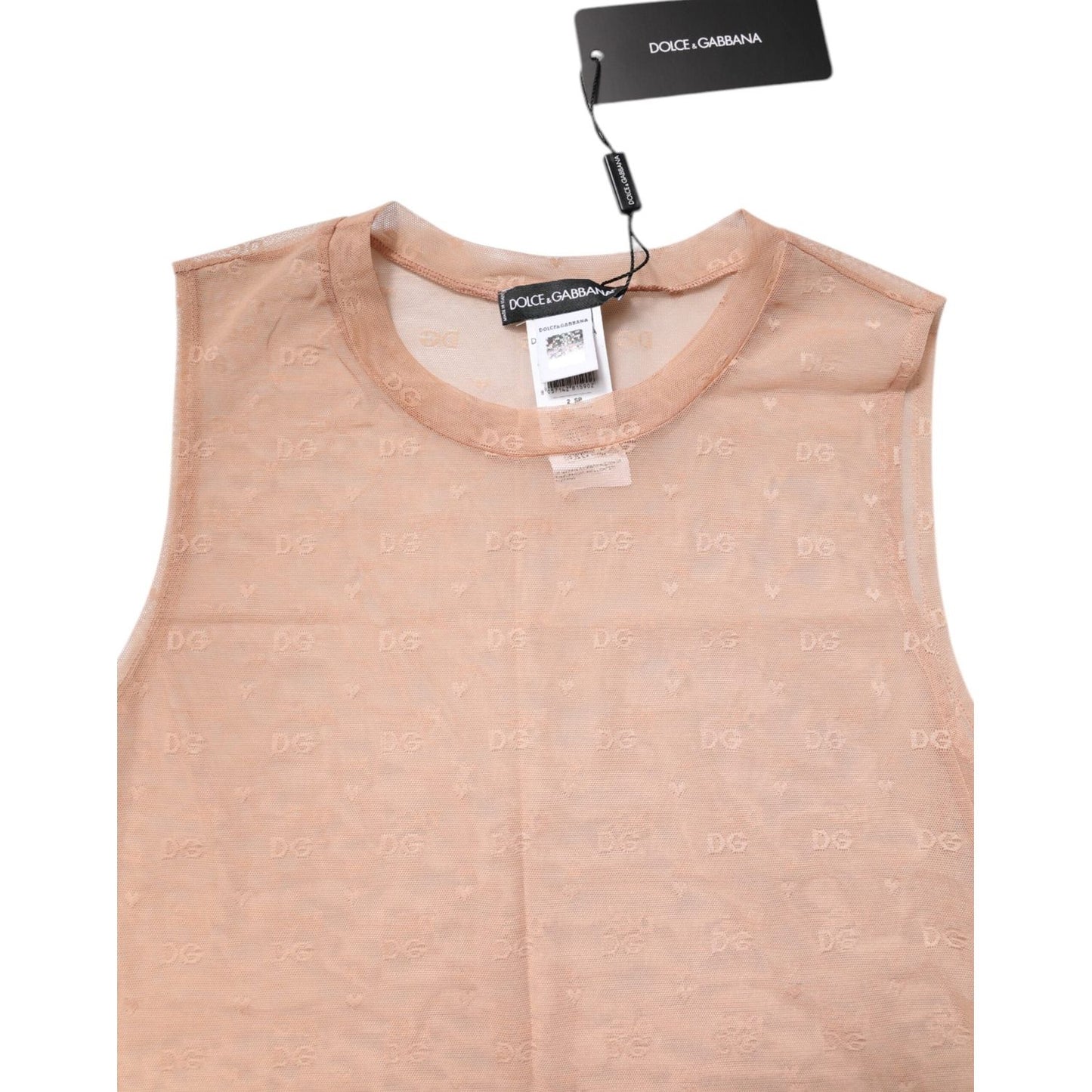 Dolce & Gabbana Beige Nylon Logo Monogram Sleeveless Tank Top