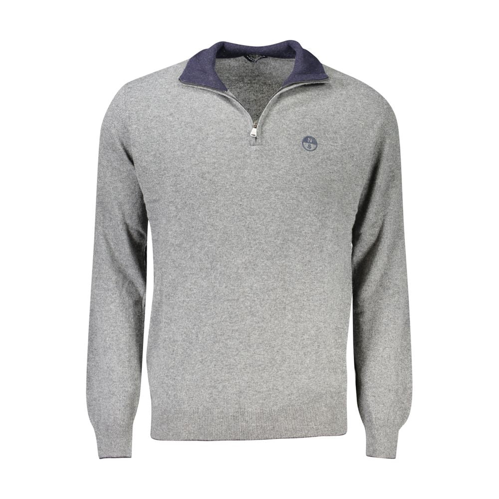 North Sails Gray Wool Men Sweater with half-zip and embroidery logo, showcasing chic sophistication and timeless fashion.