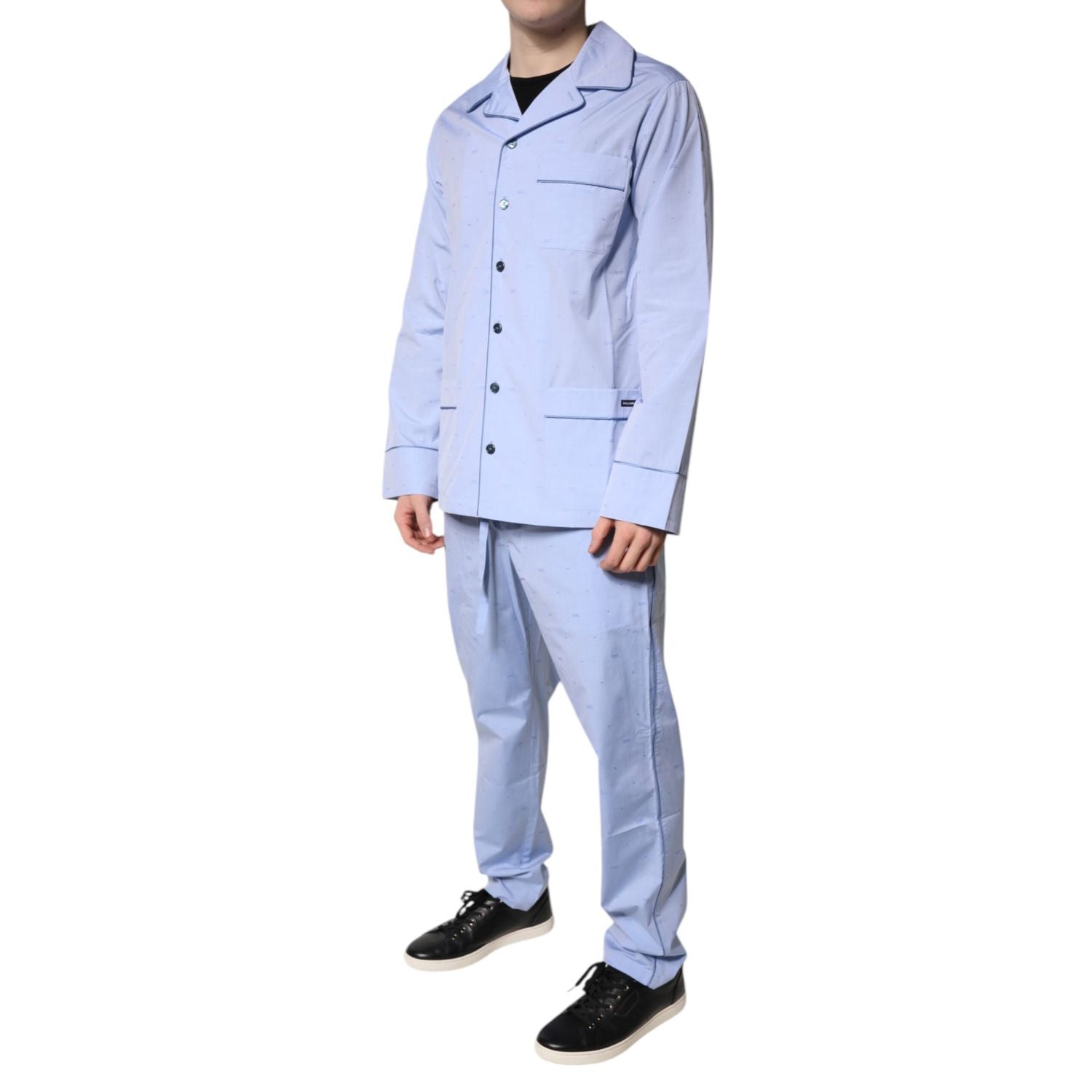 Dolce & Gabbana Light Blue DG Logo Cotton Men Pajama Set Sleepwear