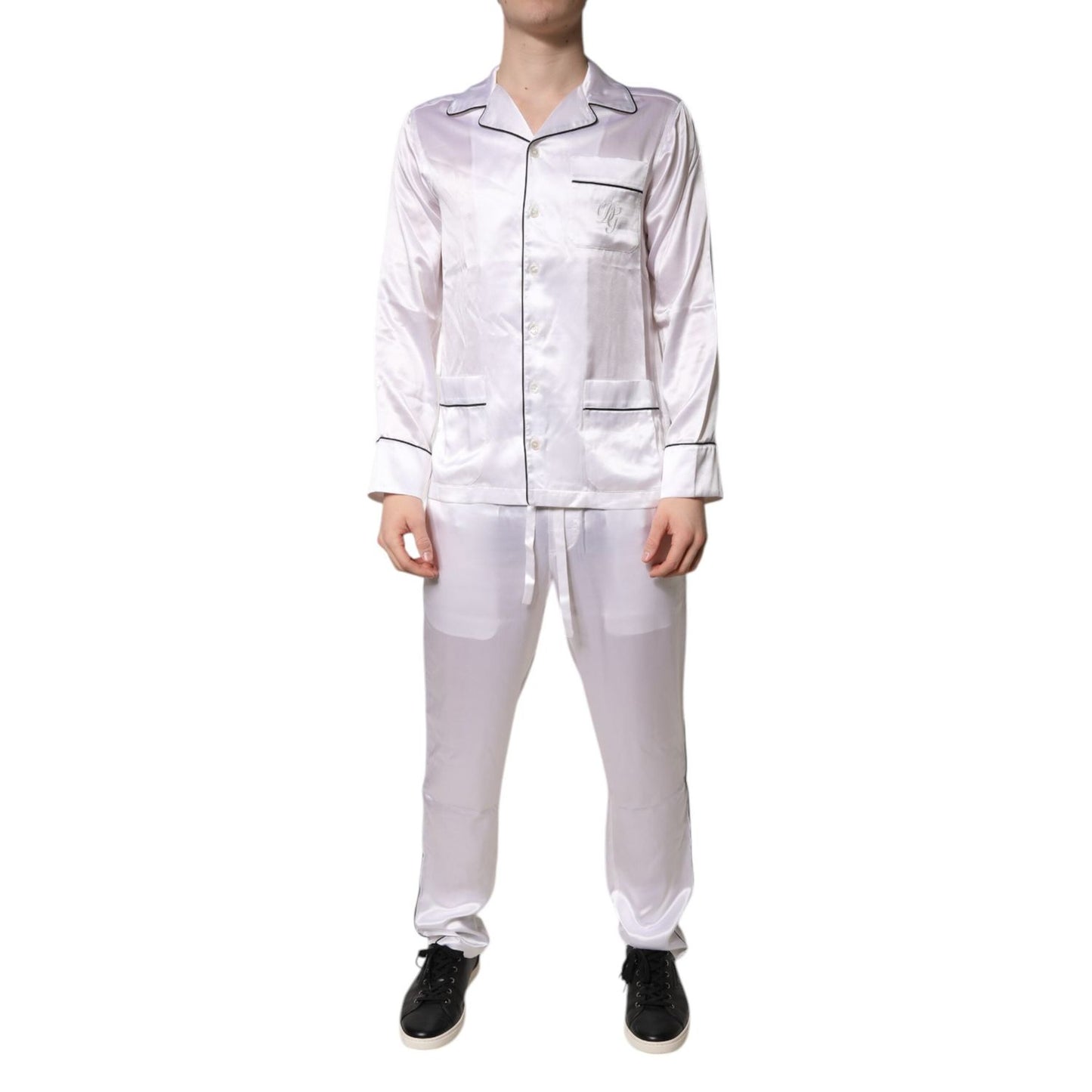 Dolce & Gabbana White Satin Silk Men Pajama Set Sleepwear