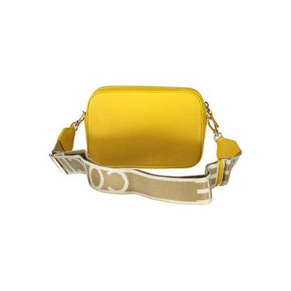 Coccinelle Yellow Leather Women Handbag with detachable strap, showcasing vibrant color and luxury design.