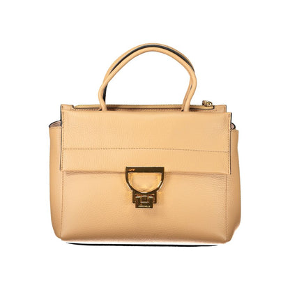 Coccinelle Brown Leather Women Handbag with dual handles and detachable strap, Italian craftsmanship, elegant design.