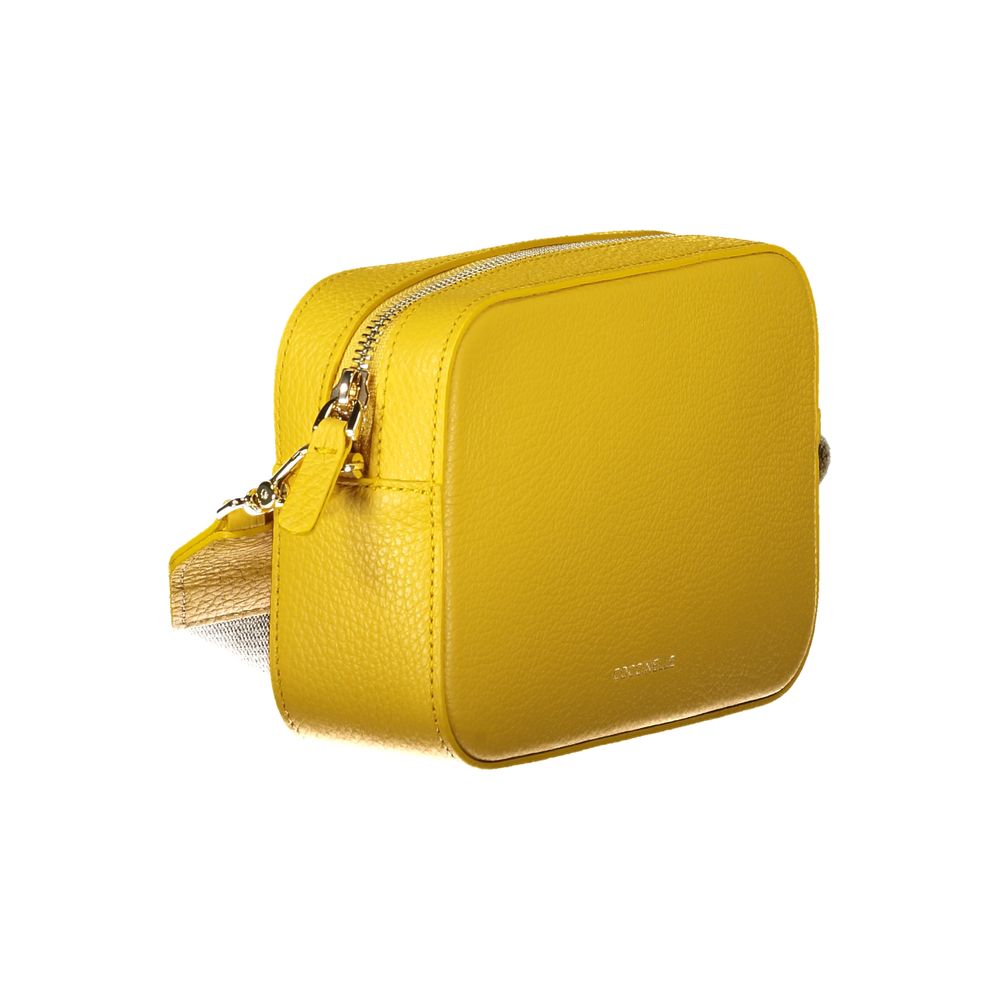 Coccinelle Yellow Leather Women Handbag with detachable strap, showcasing vibrant yellow color and premium 100% leather finish.