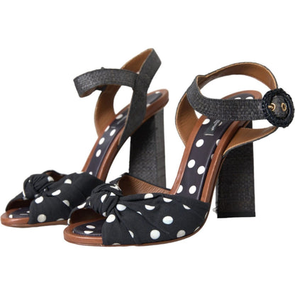 Dolce & Gabbana Black Polka Dot Leather Heels Sandals Shoes