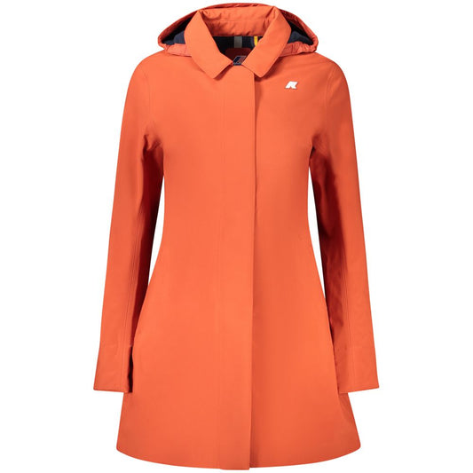 K-WAY Red Polyester Women Coat with removable hood and logo application, showcasing stylish and functional trench design.