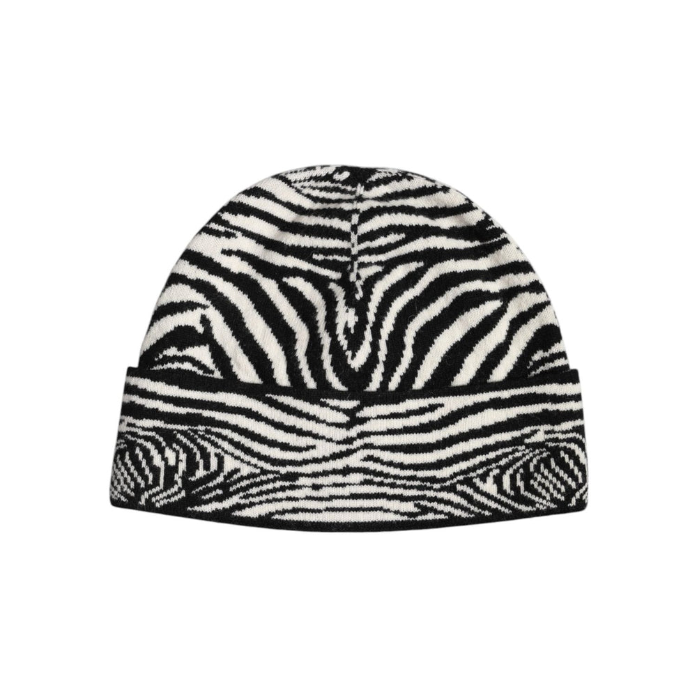 Dolce & Gabbana Black White Zebra Knitted Winter Beanie Hat