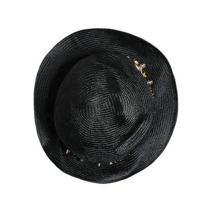 Dolce & Gabbana Black Straw Crystal Embellished Wide Brim Hat