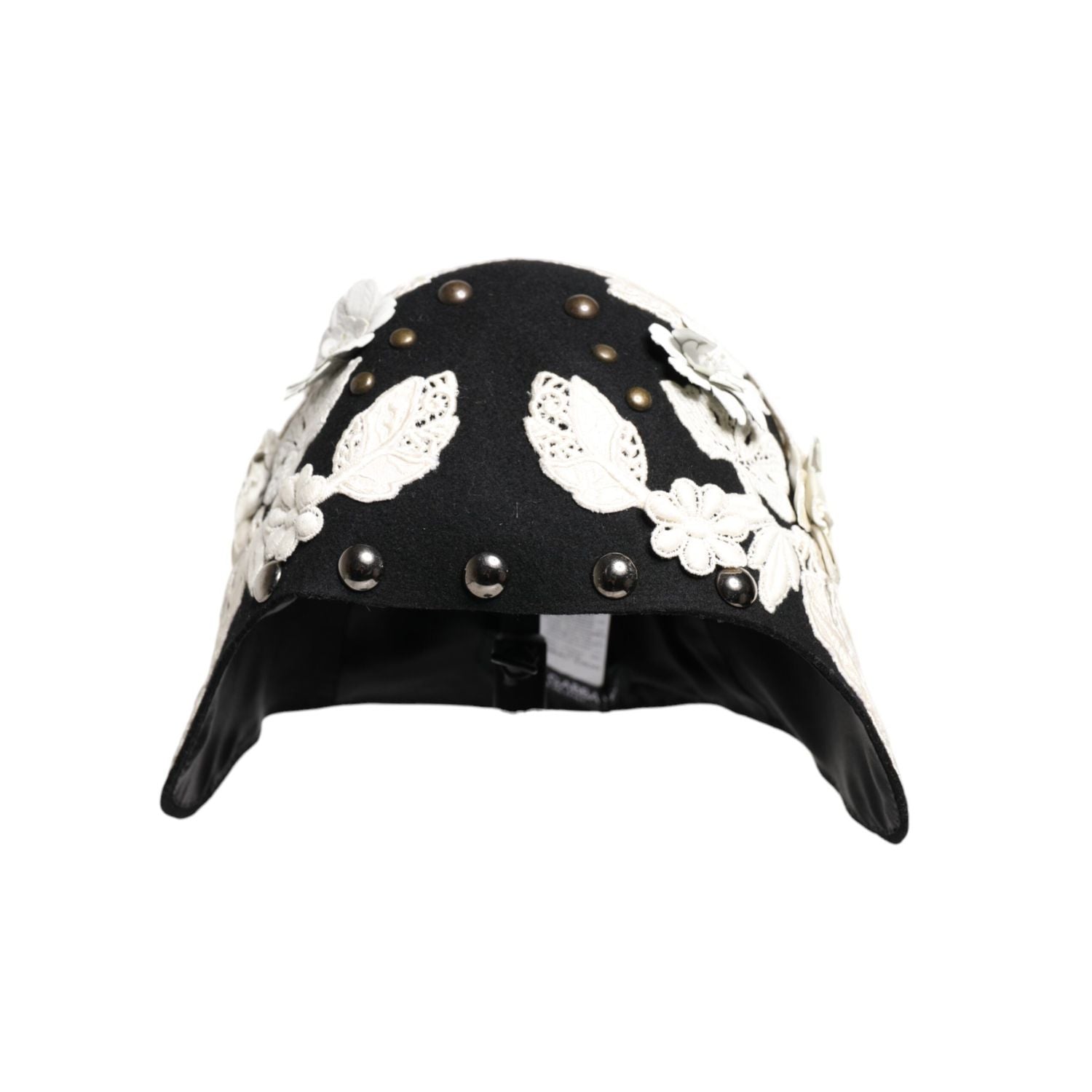 Dolce & Gabbana Black Wool White Floral Gold Leaf Cloche Hat