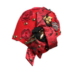 Dolce & Gabbana Red Crystal Gold Roses Brooch Embellished Hat HAT9652