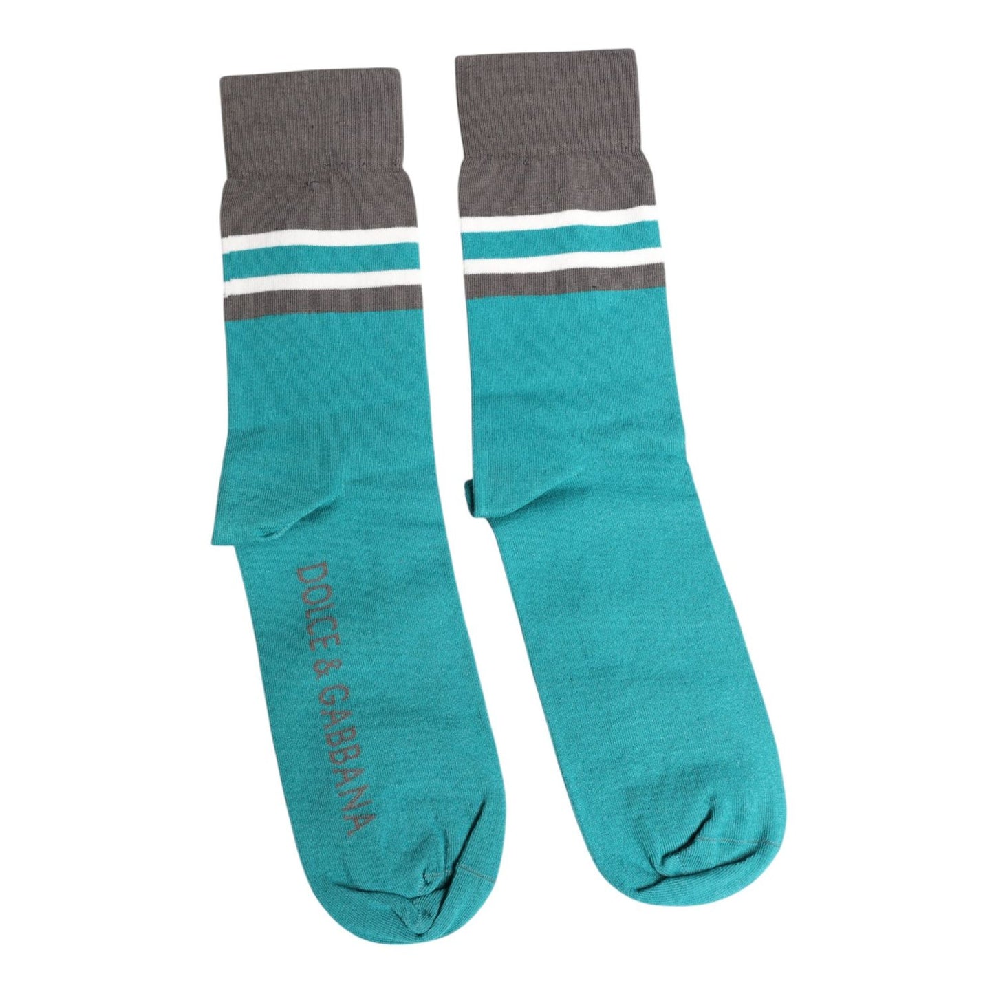 Dolce & Gabbana Green Gray Stretch DG Logo Mid Calf Socks SCS2216-L