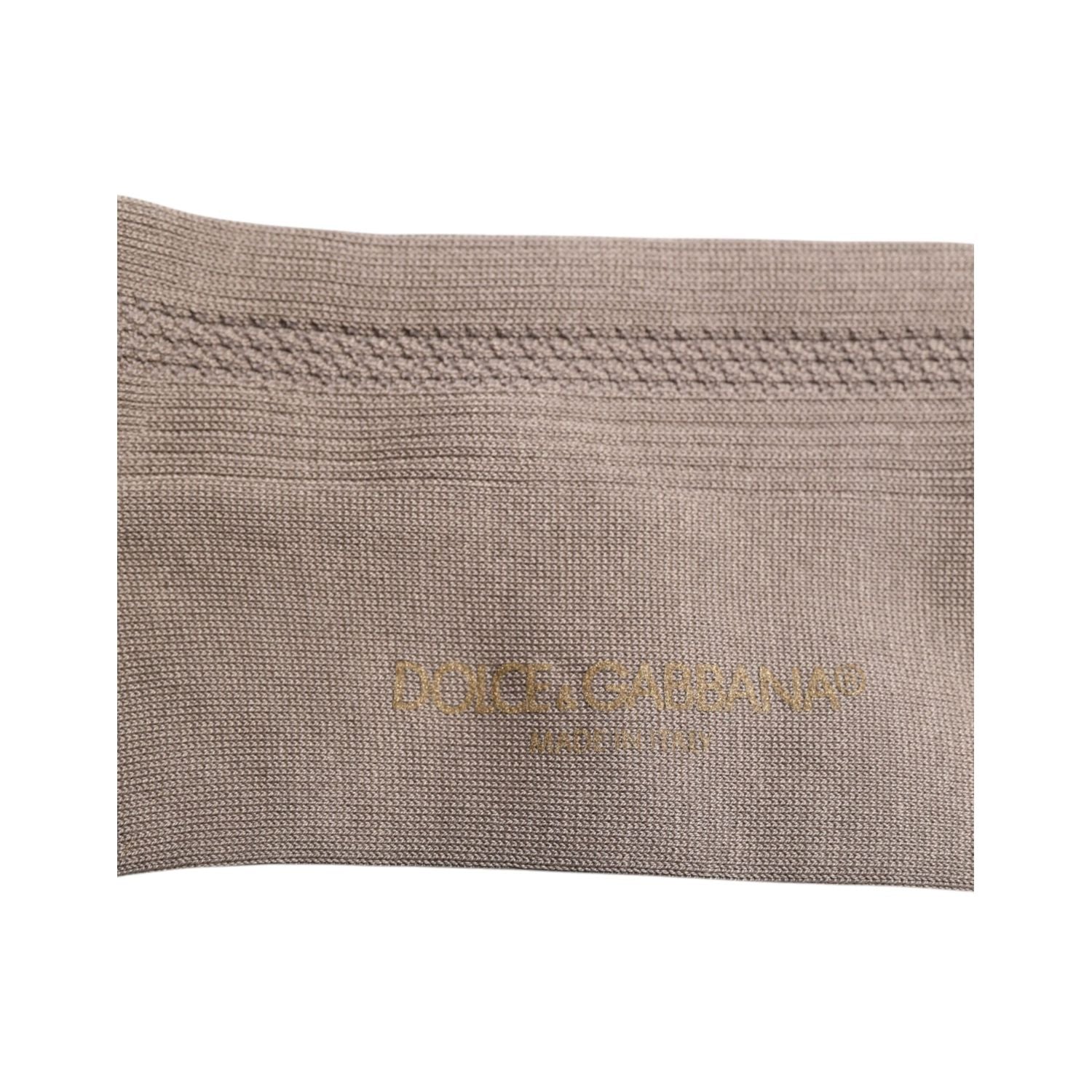 Dolce & Gabbana Brown Cotton Stretch Logo Over Calf Socks