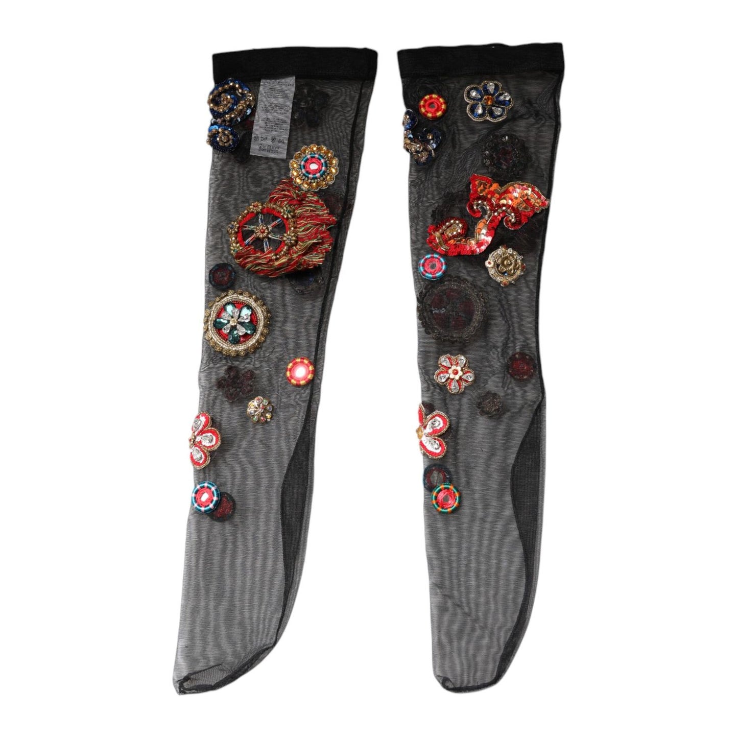 Dolce & Gabbana Black Stretch Carretto Crystal Stockings Socks