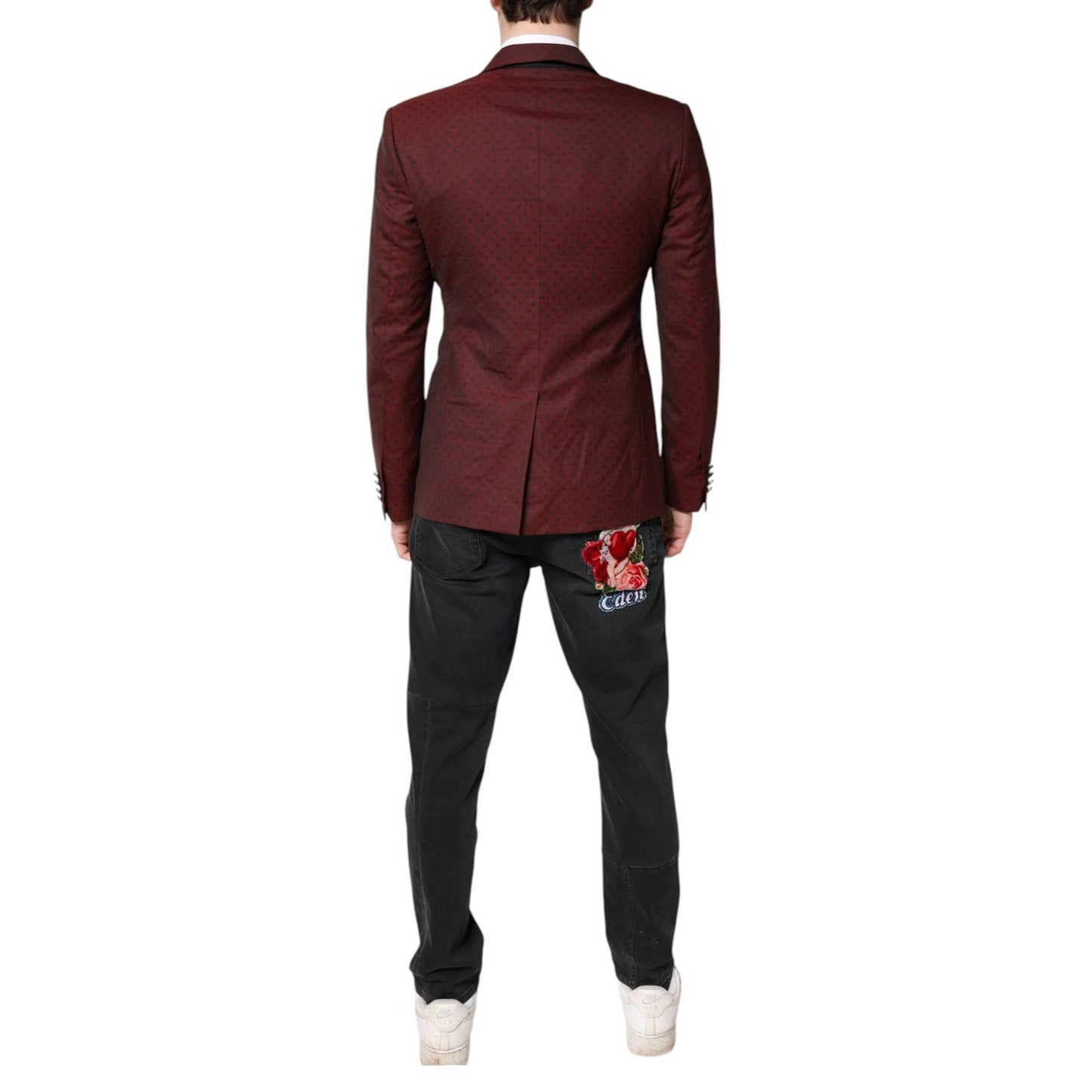 Dolce & Gabbana Maroon Wool Slim Fit Men Coat Jacket Blazer