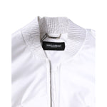 Dolce & Gabbana White Nylon Full Zip Cropped Bomber Jacket