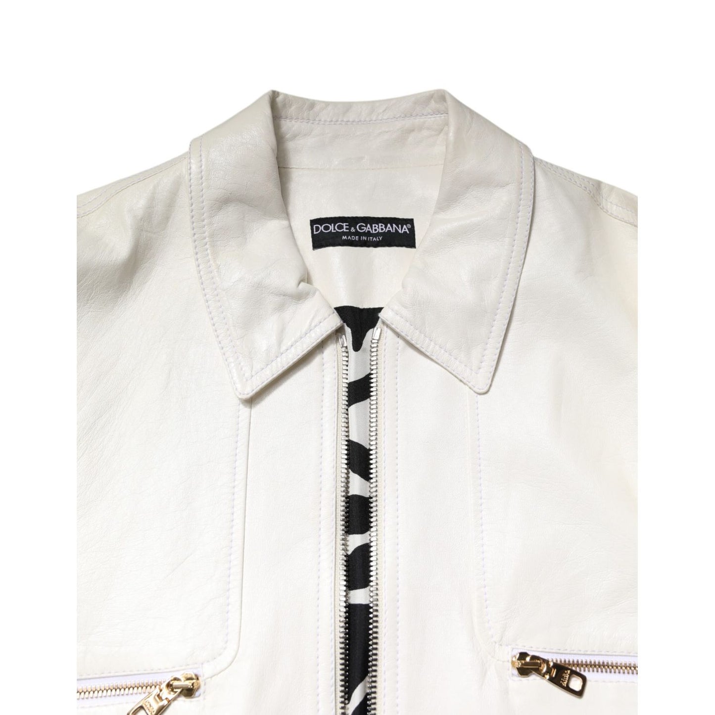 Dolce & Gabbana White Collared Full Zip Biker Coat Jacket
