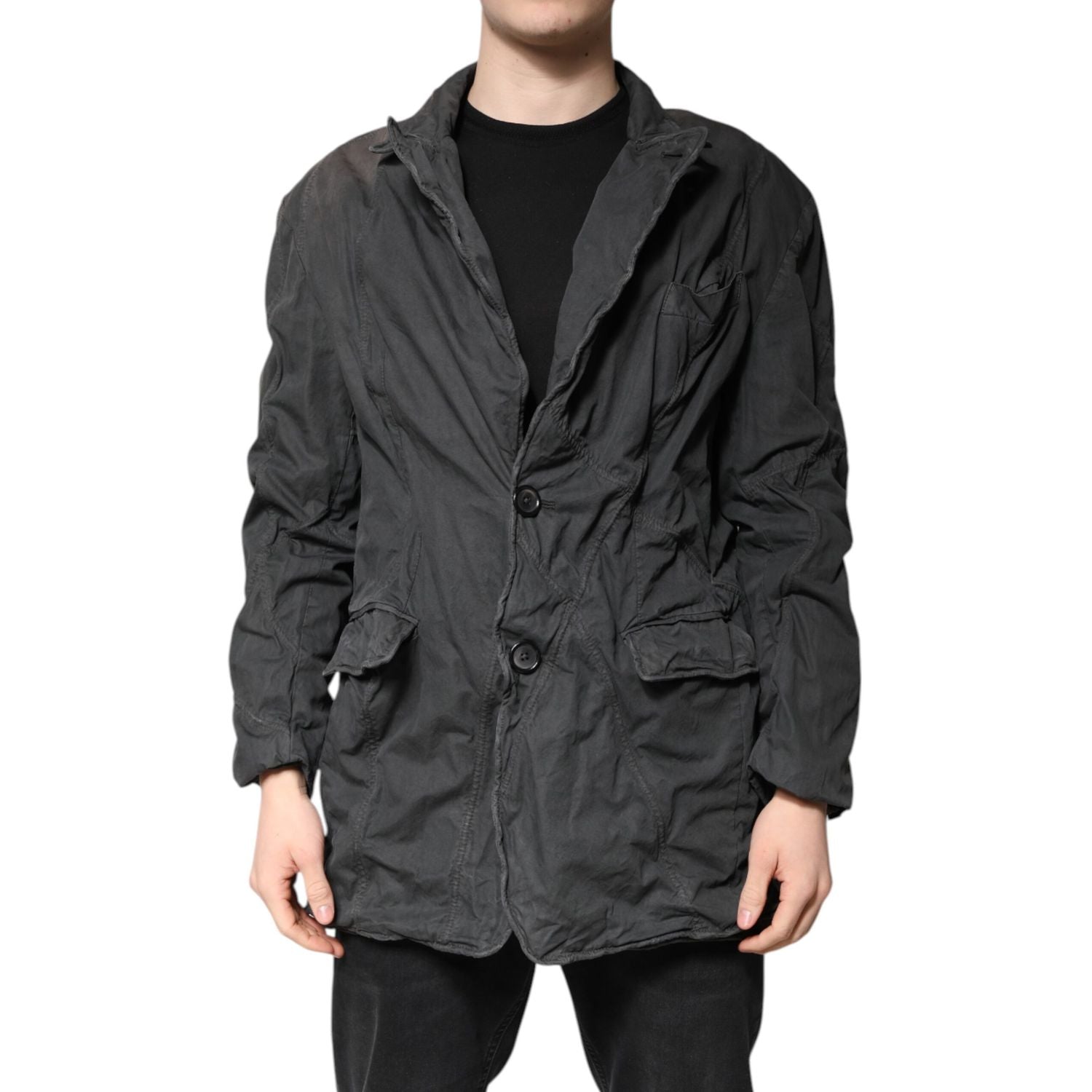 Dolce & Gabbana Black Solid Cotton Collared Coat Jacket