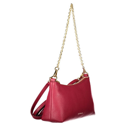 Coccinelle Red Leather Women Handbag with gold chain strap, featuring elegant and versatile design, chic and sophisticated accessory.