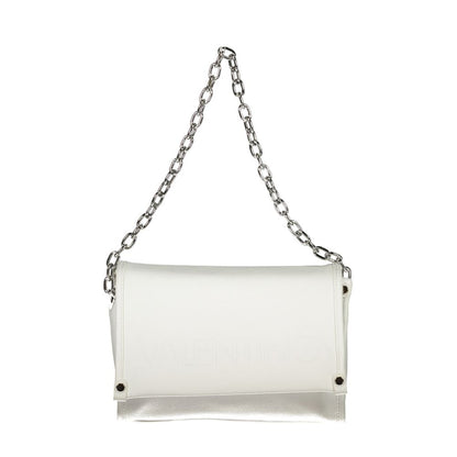 Mario Valentino White Polyethylene Handbag with chain shoulder handle and adjustable straps, featuring logo and internal pockets.
