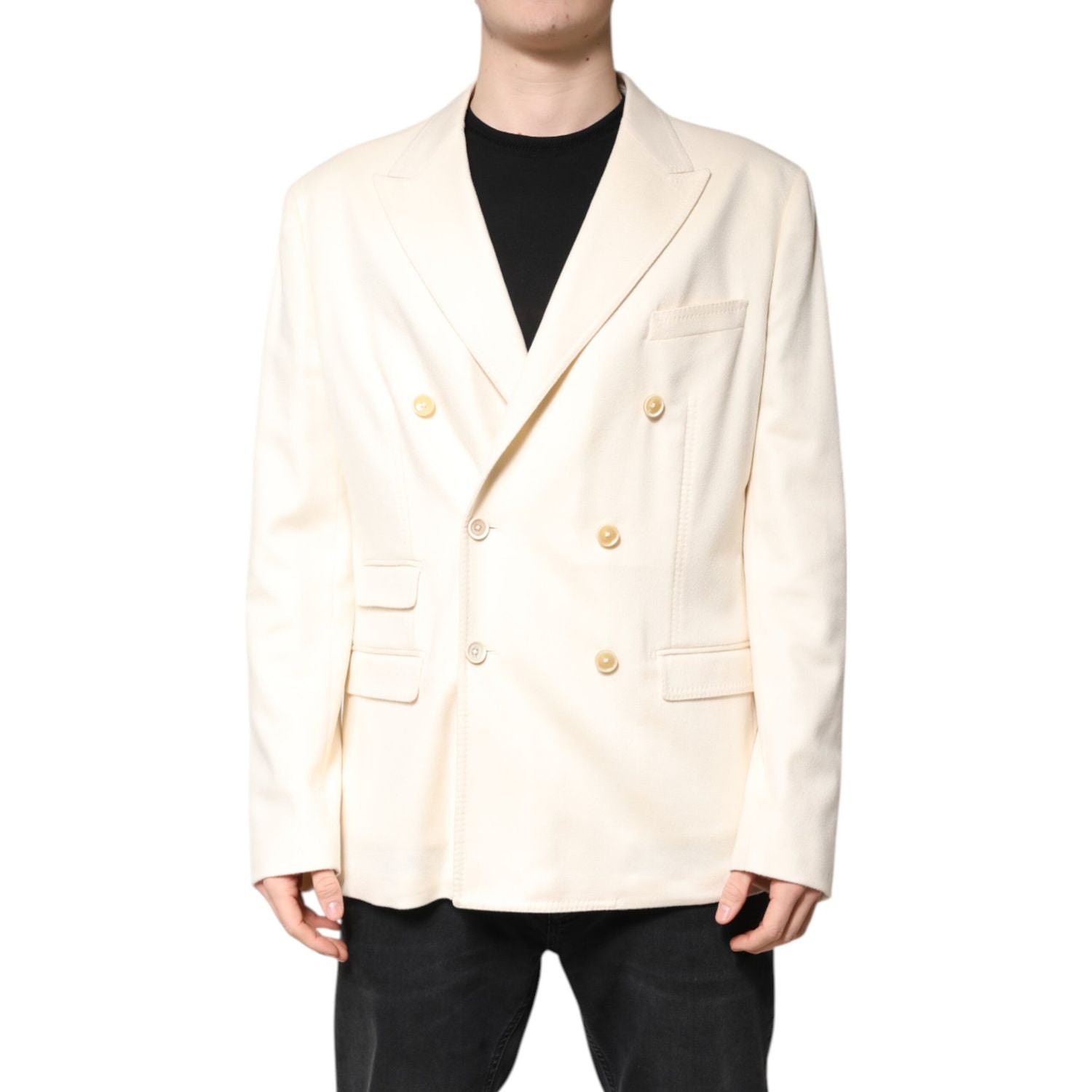 Dolce & Gabbana Beige Cashmere Double Breasted Coat Blazer