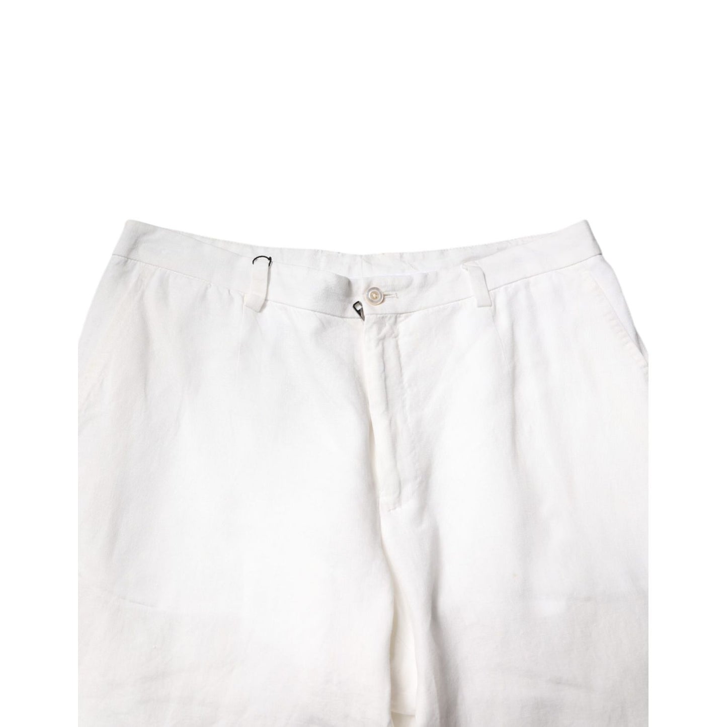 Dolce & Gabbana White Linen Mid Waist Men Dress Pants