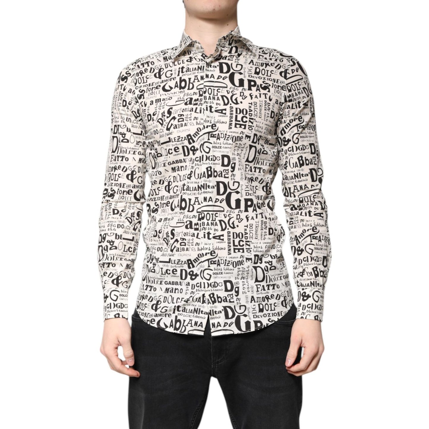 Dolce & Gabbana White Black Logo MARTINI Men Casual Shirt