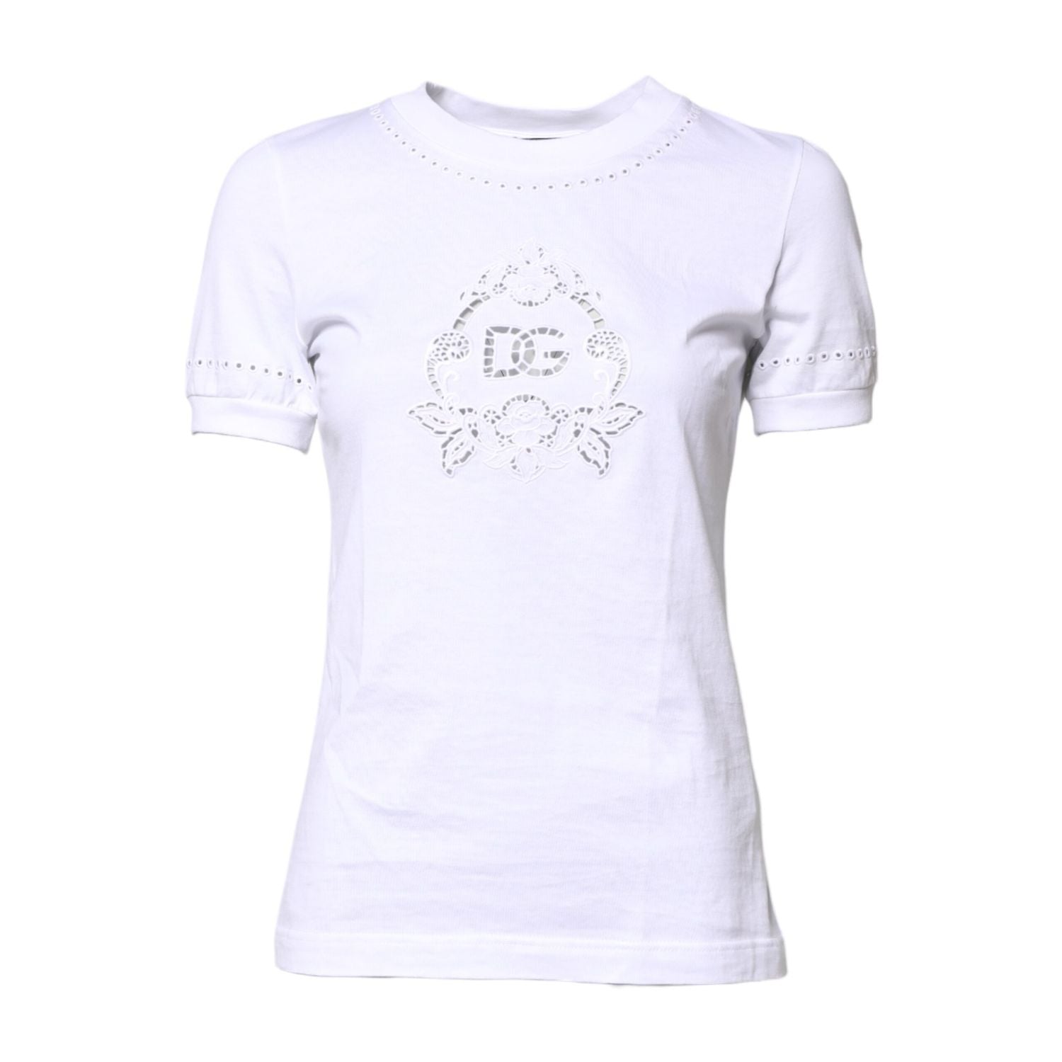 Dolce & Gabbana White Cotton Floral Logo Crew Neck T-shirt
