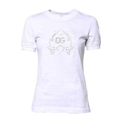 Dolce & Gabbana White Cotton Floral Logo Crew Neck T-shirt