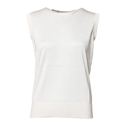 Dolce & Gabbana White Silk Round Neck Sleeveless Tank Top