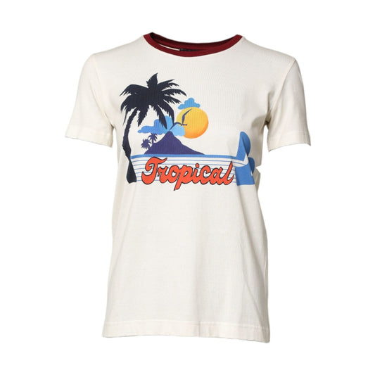 Dolce & Gabbana White Cotton Print Short Sleeves Top T-shirt