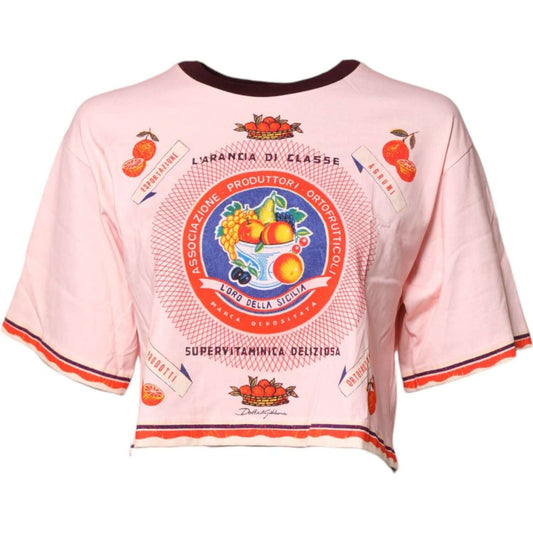 Dolce & Gabbana Pink Print Cotton Short Sleeves Cropped Top