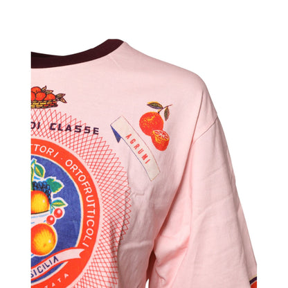 Dolce & Gabbana Pink Print Cotton Short Sleeves Cropped Top