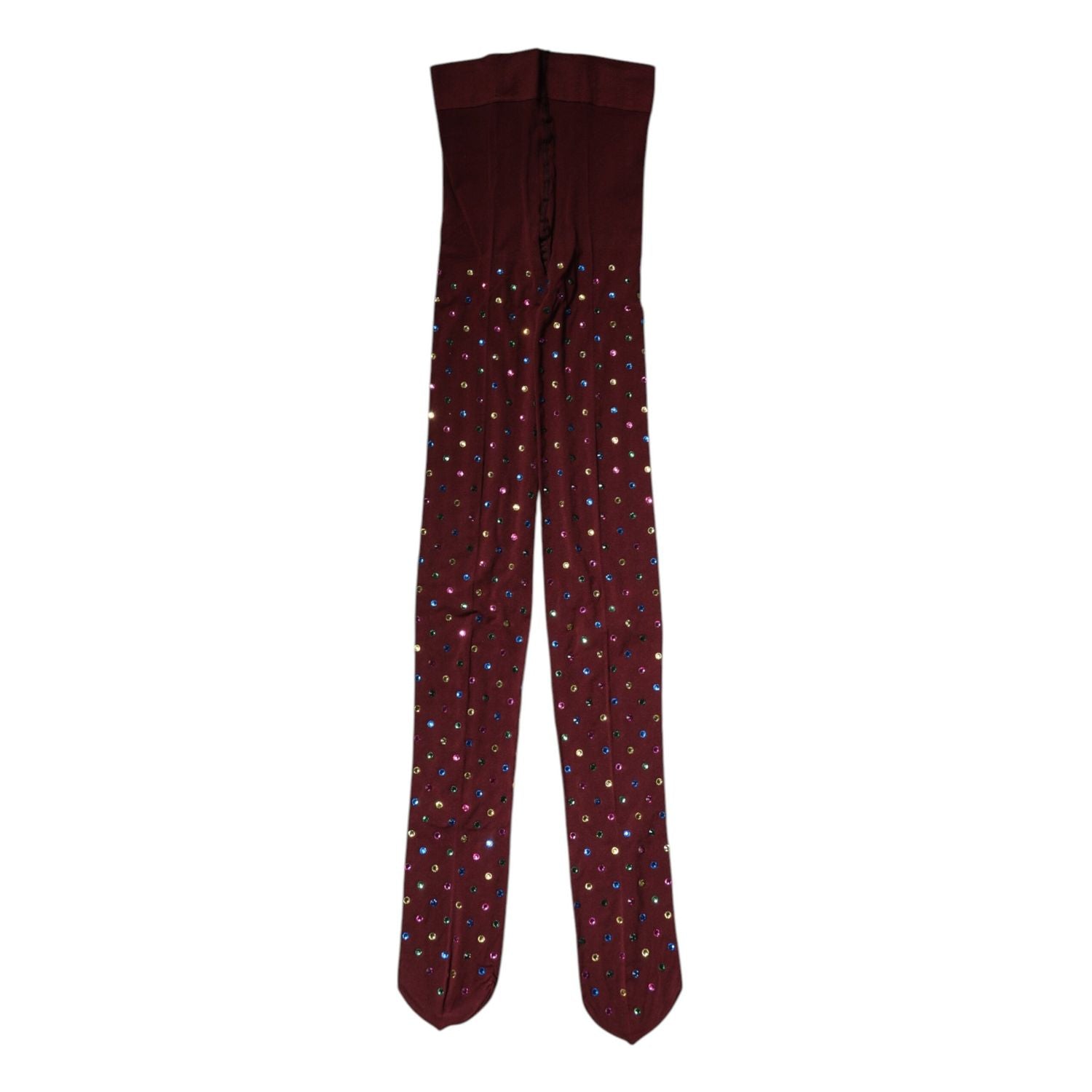 Dolce & Gabbana Maroon Nylon Crystal Embellished Pantyhose Tights
