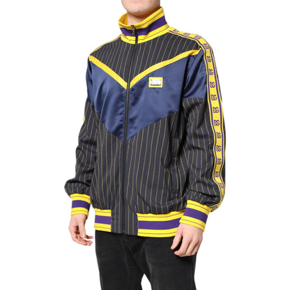 Dolce & Gabbana Black Striped Logo Full Zip Bomber Jacket