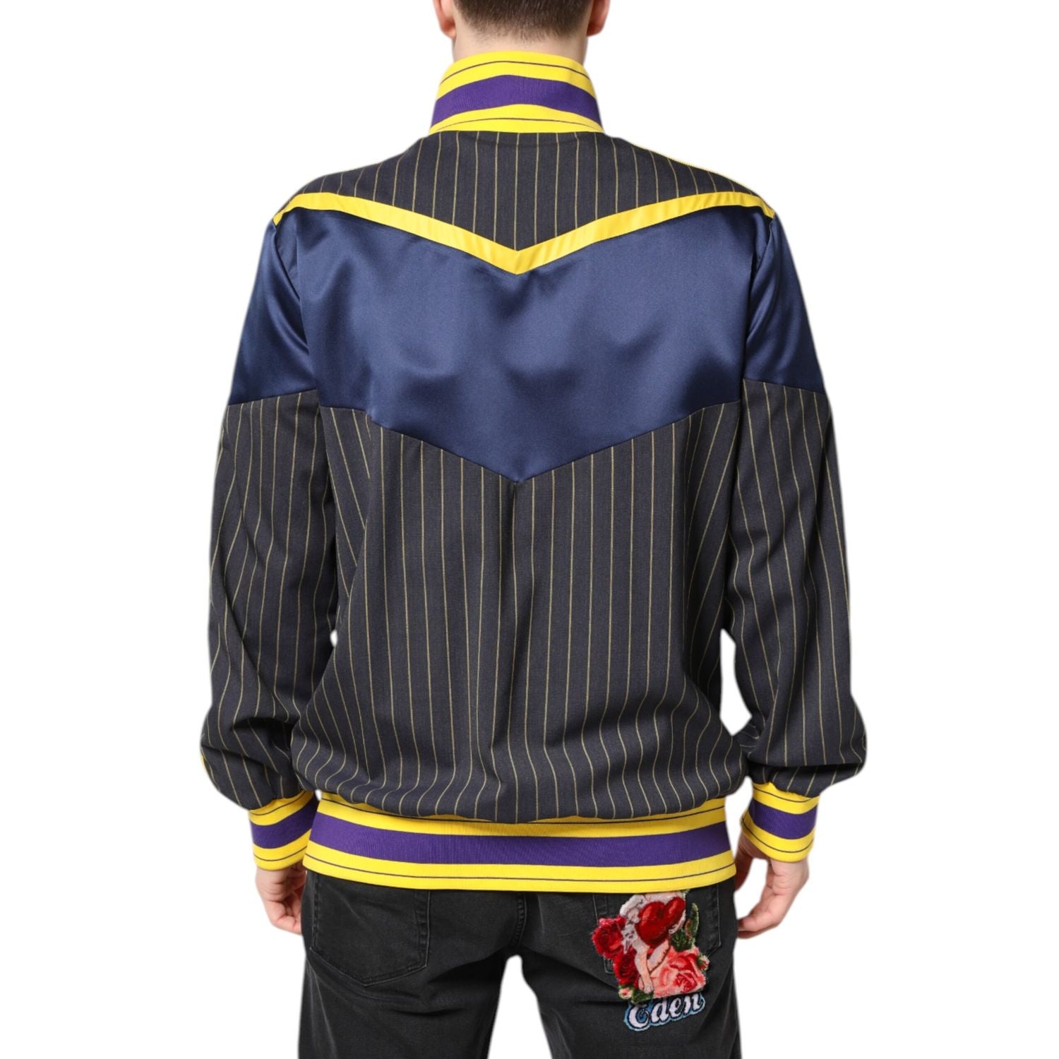 Dolce & Gabbana Black Striped Logo Full Zip Bomber Jacket