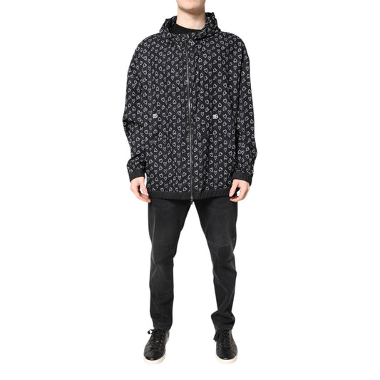 Dolce & Gabbana Black Heart Print Hooded Windbreaker Jacket
