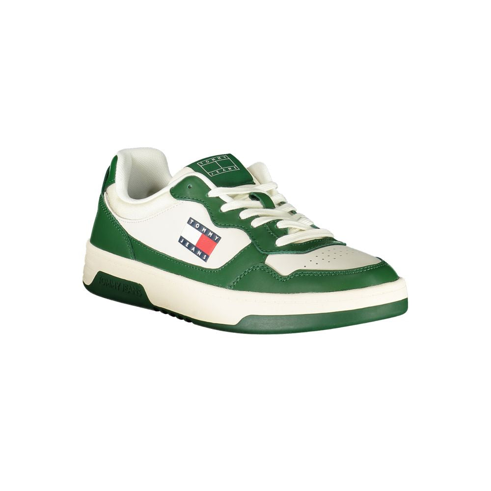 Tommy Hilfiger White Leather Men Sneaker with green accents and logo