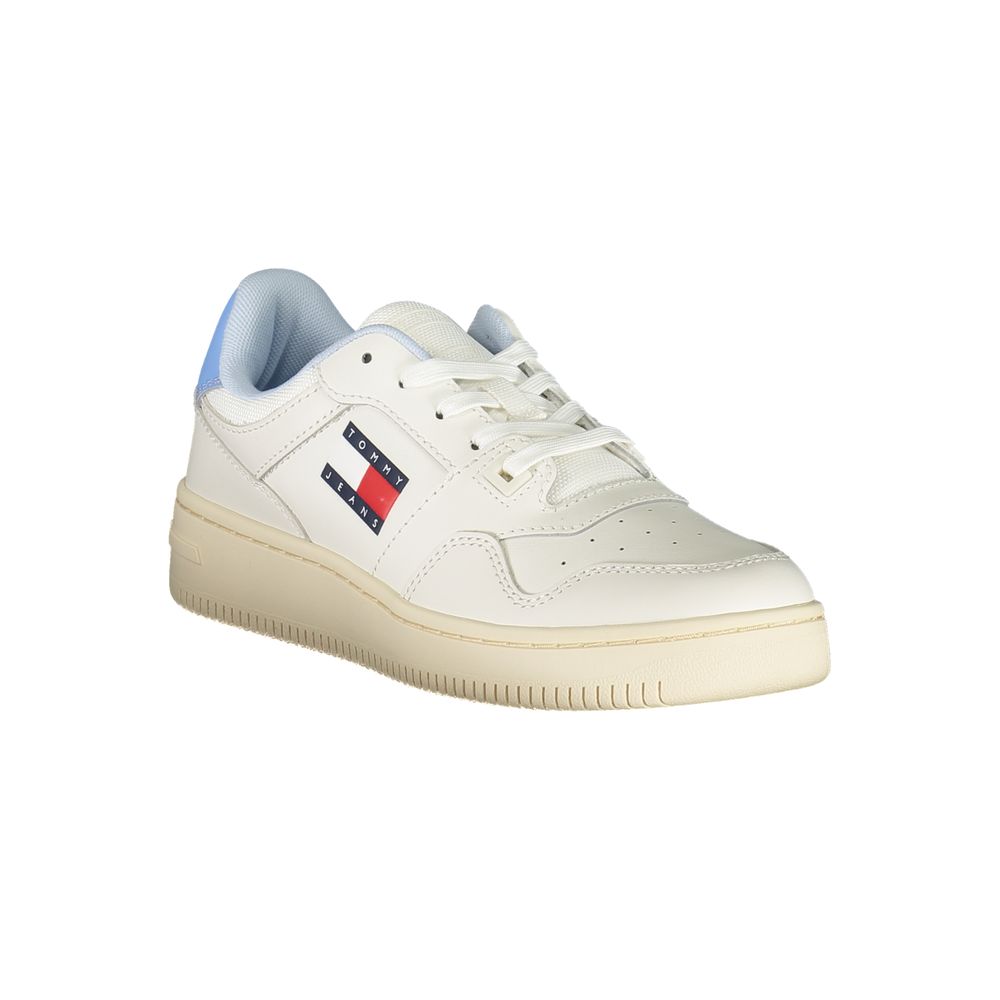 Tommy Hilfiger White Leather Women Sneaker with logo, stylish and comfortable footwear for a sporty-chic look.