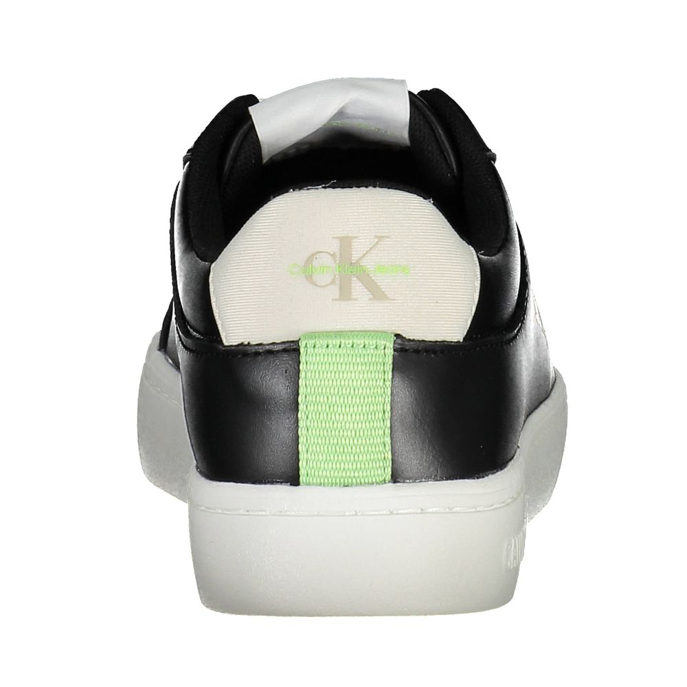 Calvin Klein Black Polyester Women Sneaker with recycled materials and sleek design, back view showing logo and contrasting accents.