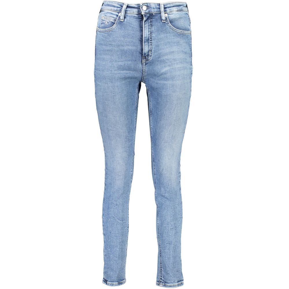 Calvin Klein Blue Cotton Women Jeans featuring high-rise skinny fit and sustainable design with recycled cotton.
