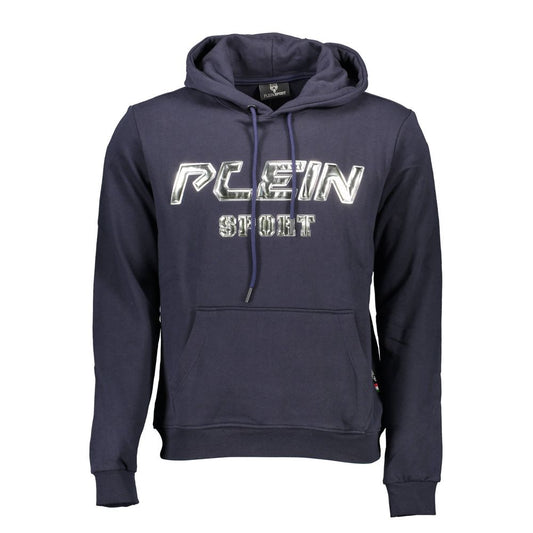 Plein Sport Blue Cotton Men Sweater with logo, Italian craftsmanship, streetwise luxury fashion.