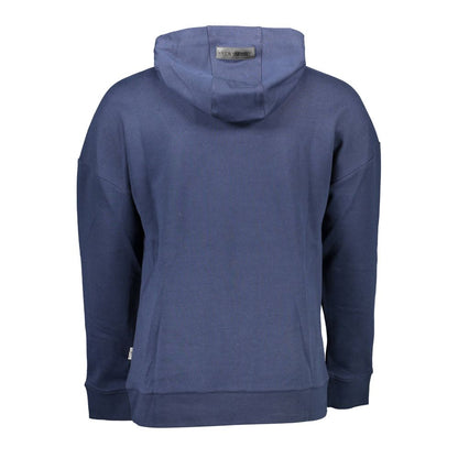 Back view of Plein Sport Blue Cotton Men Sweater, showcasing hoodie and elegant design.