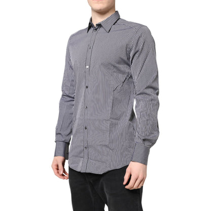 Dolce & Gabbana Black White Striped GOLD Formal Dress Shirt