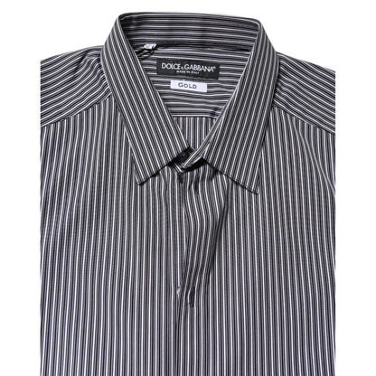 Dolce & Gabbana Black White Striped GOLD Formal Dress Shirt