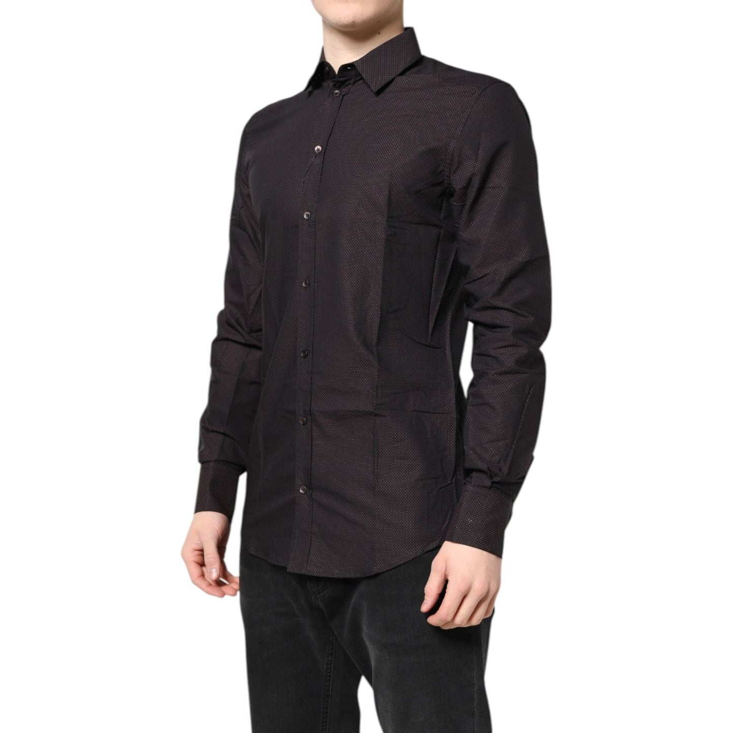 Dolce & Gabbana Maroon Jacquard Cotton GOLD Men Dress Shirt