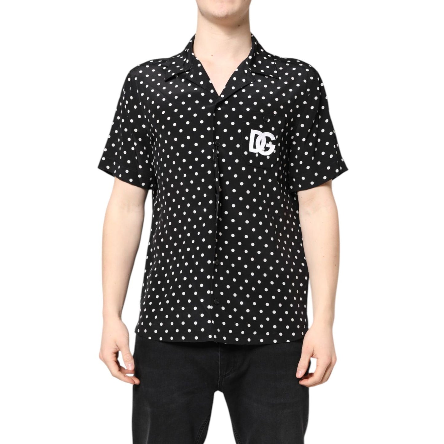 Dolce & Gabbana Black Polka Dot Short Sleeves Casual Shirt