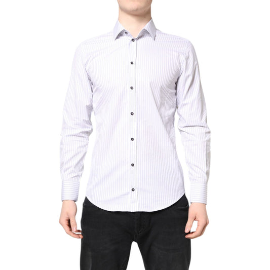 Dolce & Gabbana White Striped Cotton MARTINI Men Dress Shirt