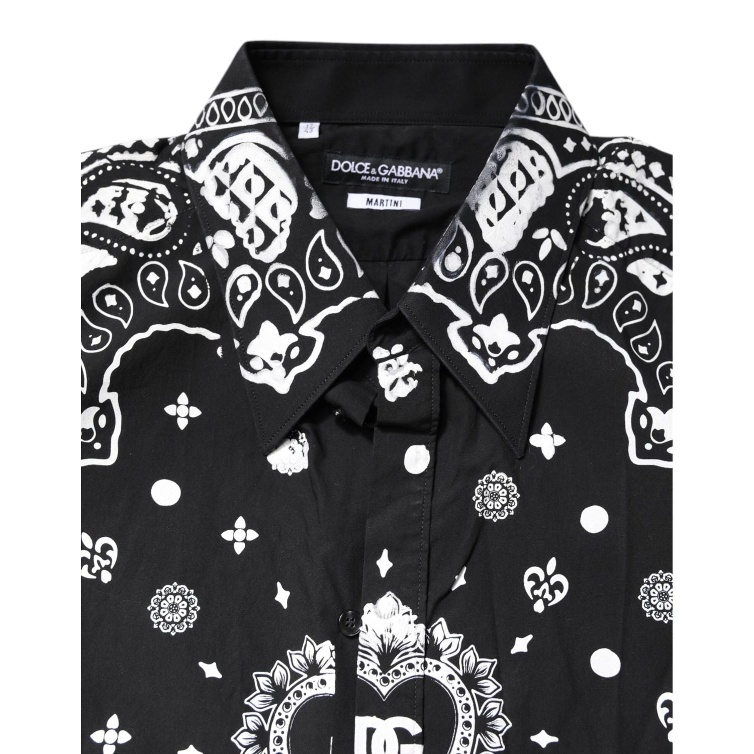 Dolce & Gabbana Black White Bandana MARTINI Men Dress Shirt