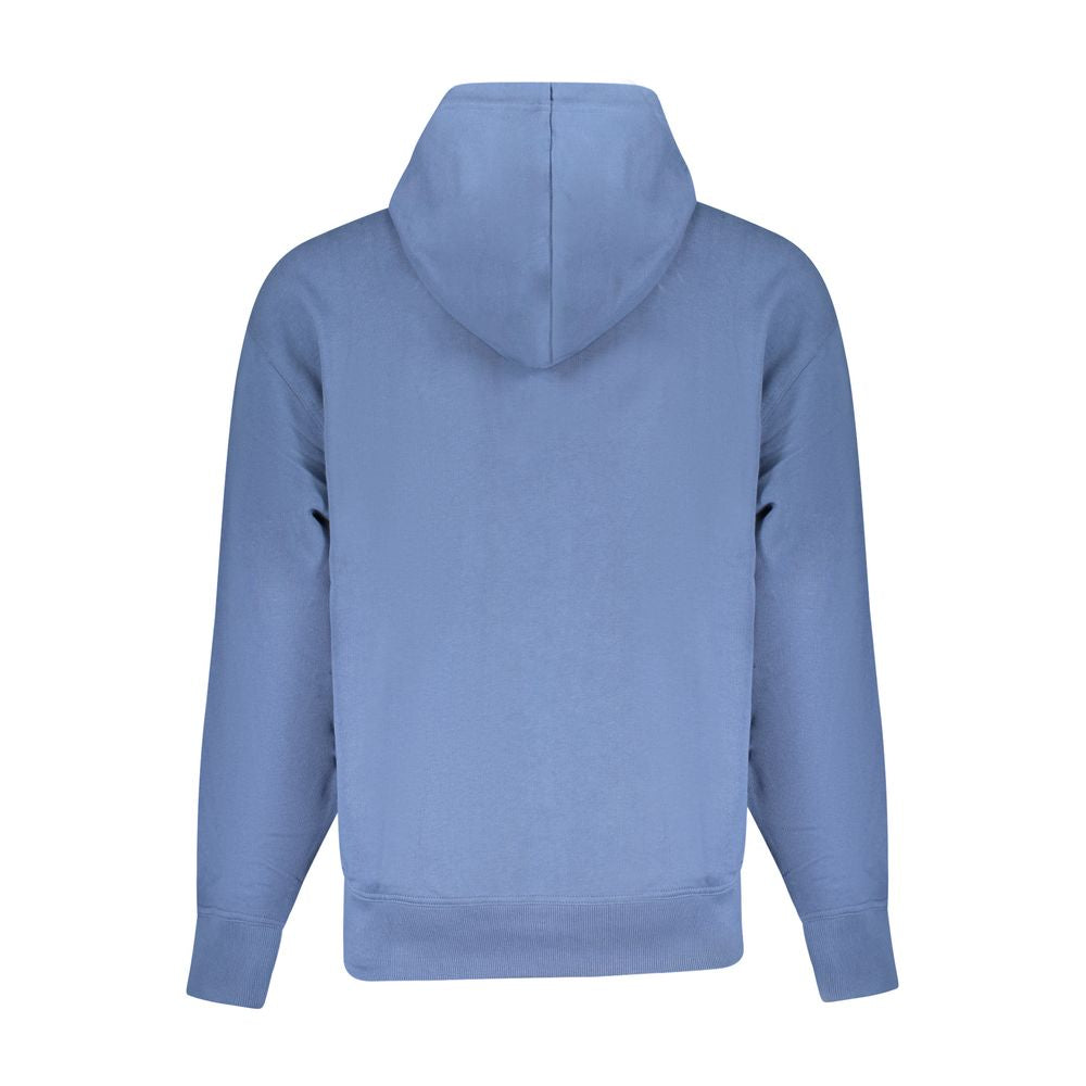 Back view of a Hugo Boss Blue Cotton Men Sweater with hood and long sleeves, featuring a sleek design ideal for casual luxury.
