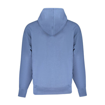Back view of a Hugo Boss Blue Cotton Men Sweater with hood and long sleeves, featuring a sleek design ideal for casual luxury.